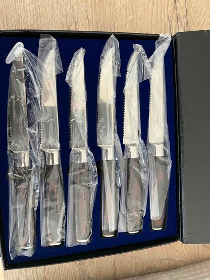 6 Couteaux de table aspect damas acier manche en bois - livraison offerte