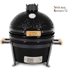 Barbecue Kamado noir Natural Kitchen Ø 41cm en céramique haute densité avec gravure personnalisée.