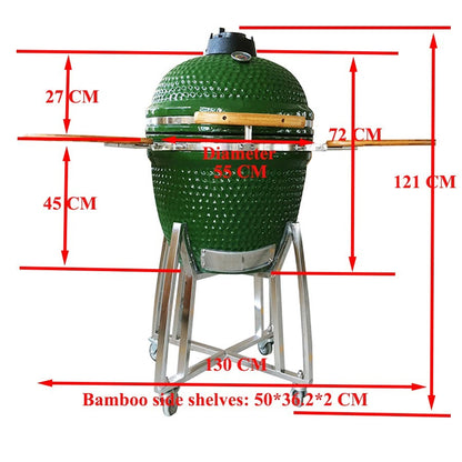 Barbecue Kamado vert Natural Kitchen Ø 52 cm en céramique haute densité avec gravure personnalisée.