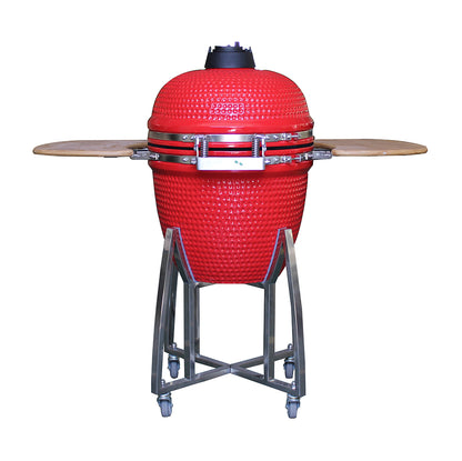 Barbecue Kamado rouge Natural Kitchen Ø 52 cm en céramique haute densité avec gravure personnalisée.