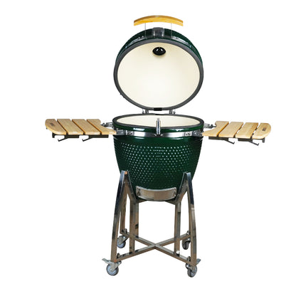 Barbecue Kamado vert Natural Kitchen Ø 52 cm en céramique haute densité avec gravure personnalisée.