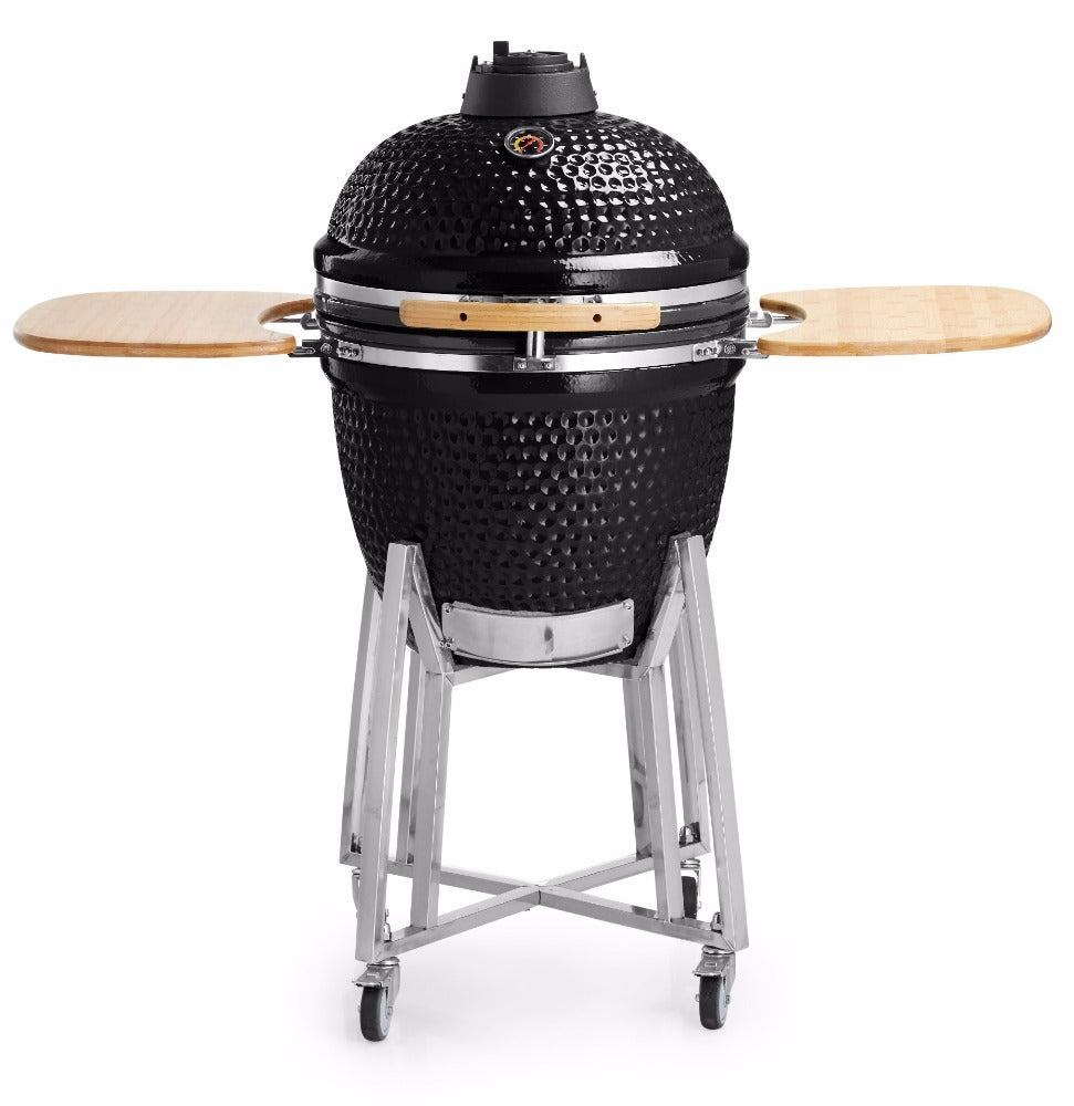 Barbecue Kamado noir Natural Kitchen Ø 52 cm en céramique haute densité avec gravure personnalisée.